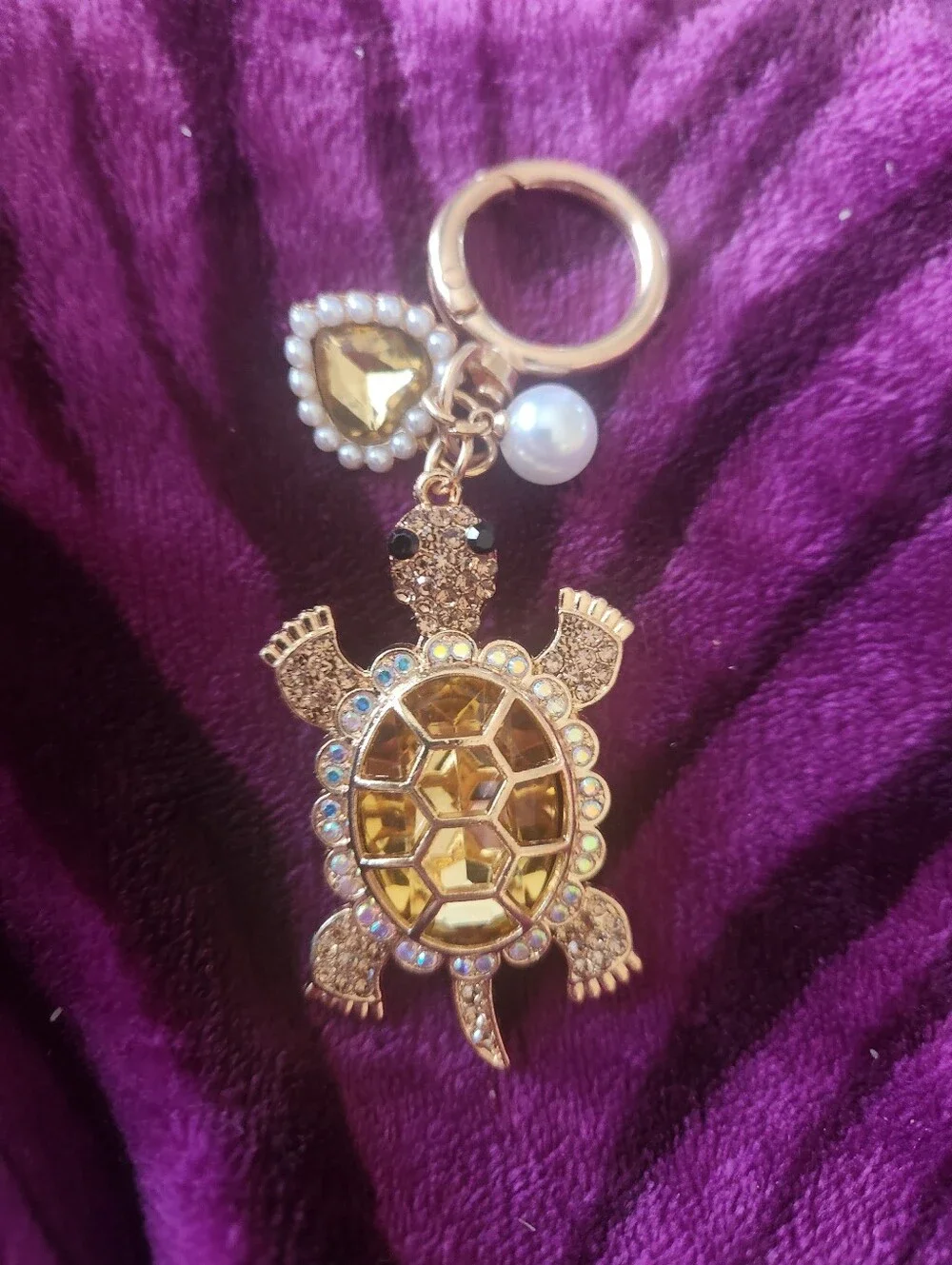 Gold Tone Turtle Keychain /bag Charm with Yellow Gems